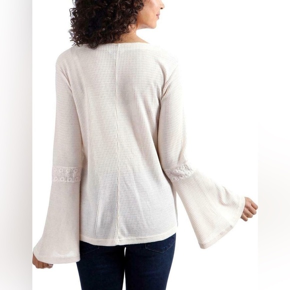 Lucky Brand Waffle Thermal Top cream. Open sleeves size medium - Picture 2 of 9